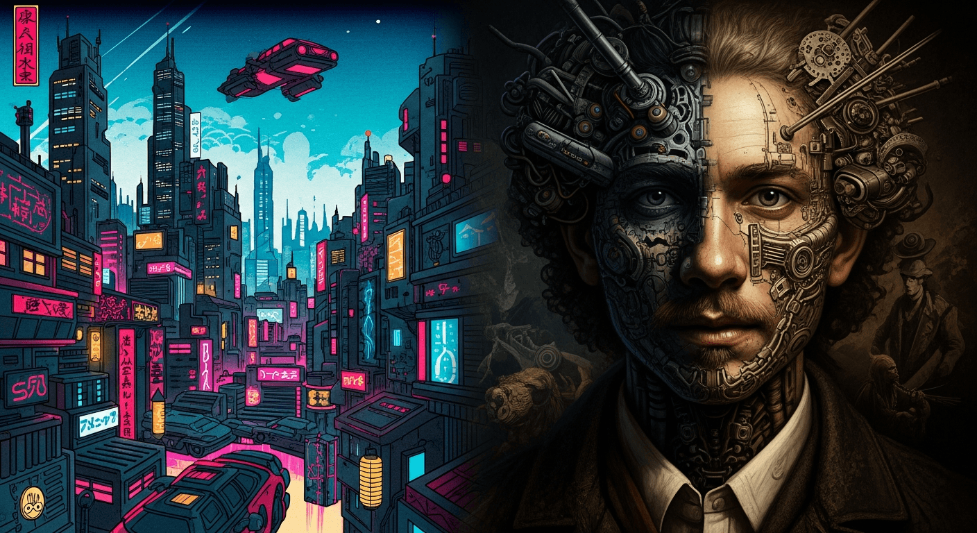 Conceptual art demonstrating the blending of two distinct visual styles