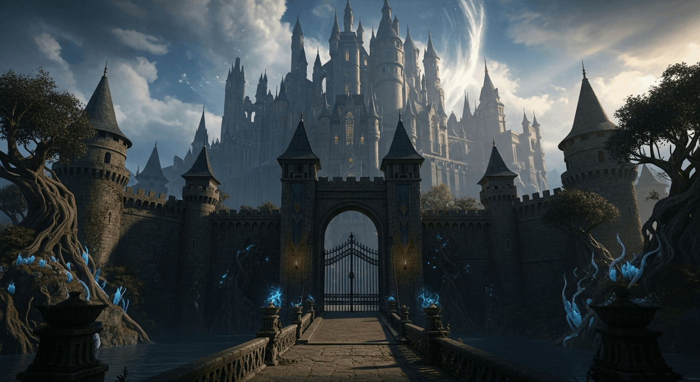 Cinematic AI video shot of a castle with dolly zoom effect