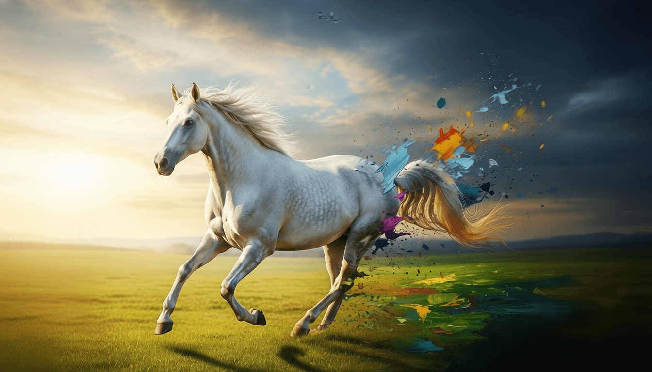 Transition showing a photo being restyled into a painting